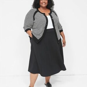 LANE BRYANT Buttoned Stitch Cardigan Sweater 22/24 Black/White Striped Knit Prep